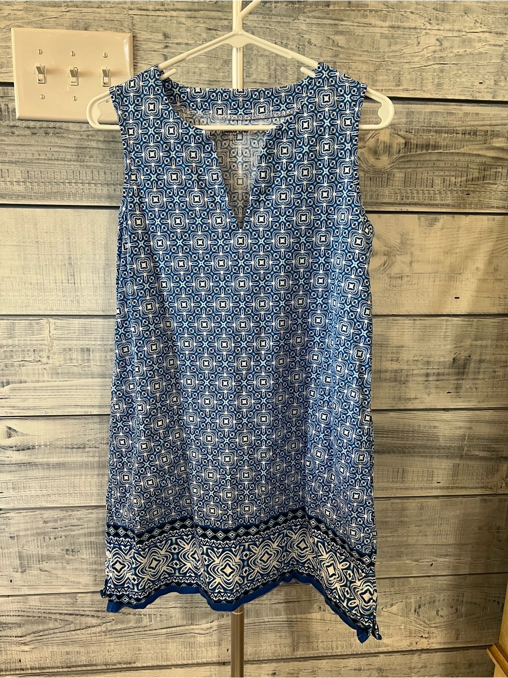 Lands' End Blue Printed Sleeveless Tunic 100% cotton